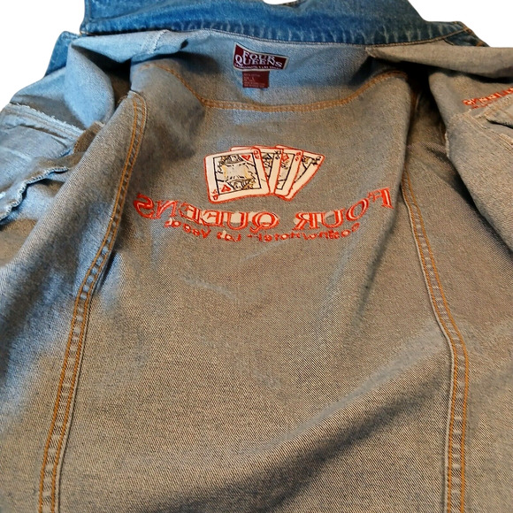 Vintage Mens Large Denim Jacket Four Queens Casino Hotel Las Vegas Blue Denim - Picture 7 of 11